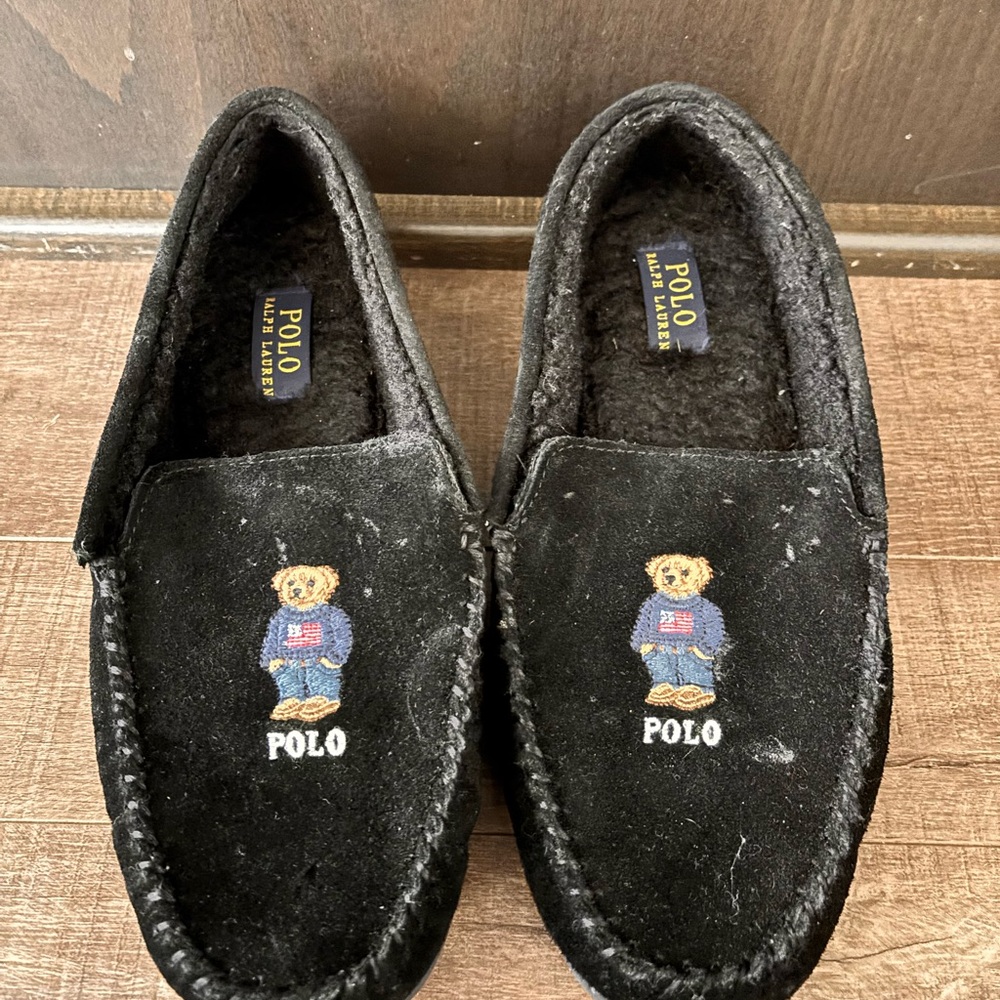 Polo by Ralph Lauren Black Loafers with Embroidered Bear